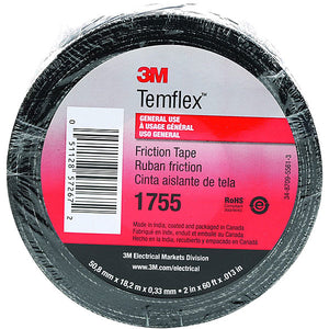 The 3M™ Co. Temflex™ 1755 Black Cotton Cloth Friction Tape